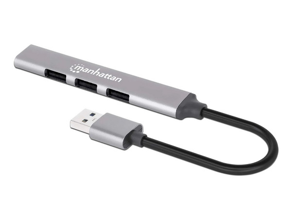 Hub Manhattan USB-A a 4 Puertos USB A, Color Gris.