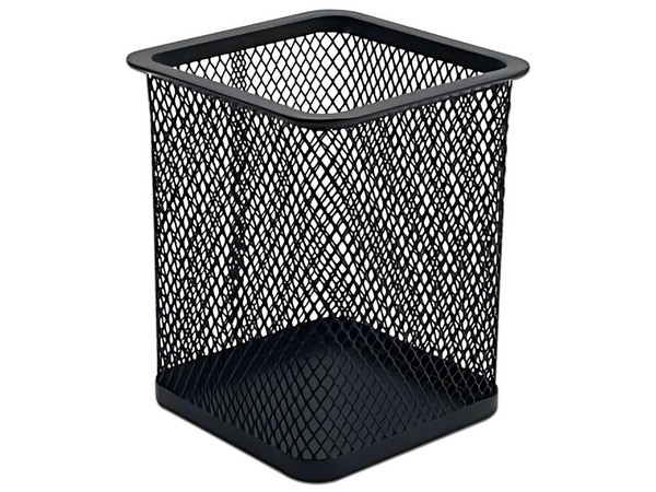 Porta lápices Nextep cuadrado mediano de malla metálica con dimensiones de 8 x 8 x 9.7 cm.