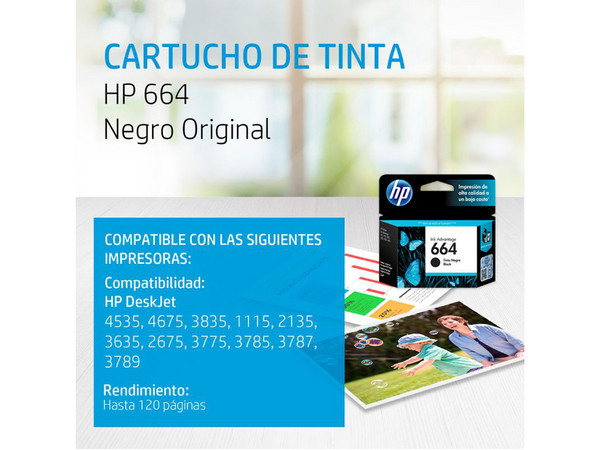 Cartucho de tinta HP 664 negra Original (F6V29AL). - imagen 2