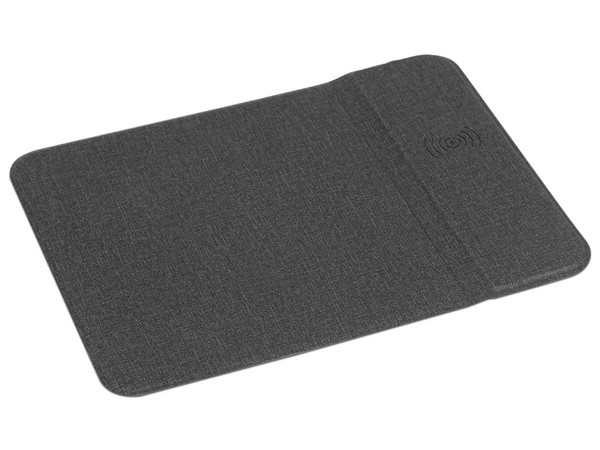 Mousepad rígido forrado de tela con Cargador inalámbrico para smartphones. Color Gris