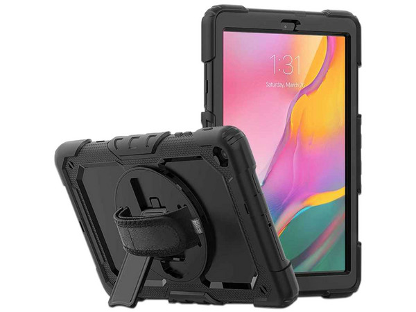 Funda Protectora de Uso rudo TEKKU StrapB para Samsung Tab A de 10.1", Color Negro.