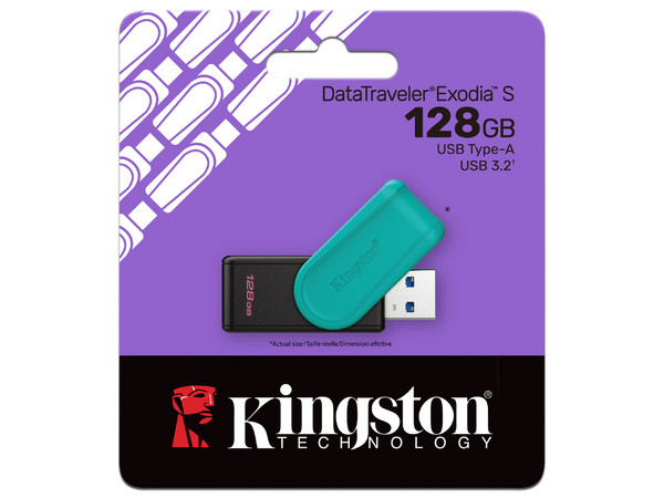 Memoria USB Kingston DataTraveler Exodia S, 128 GB, 3.2 Gen 1, Color Negro/Turquesa - imagen 3