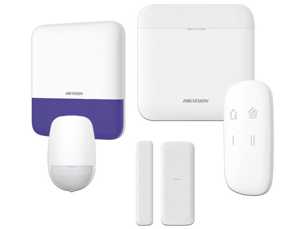 Kit de Alarma HIKVISION DS-PWA48-KV2 AX PRO. Incluye: 1 Hub, 2 Sensor PIR, 3 Contacto Magnético, 1 Control Remoto y 1 Sirena Inalambrica. (Compatible con Hik-Connect P2P).