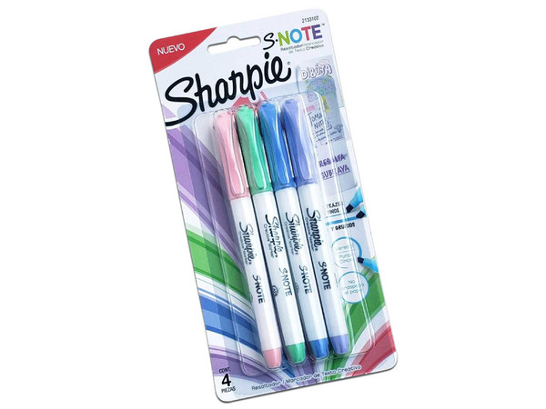 Resaltador Sharpie SNote, Blíster, 4 pzas, Colores Pastel Surtidos.