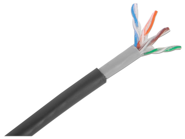 Bobina de Cable Linkedpro UTP, Cat5e, 305m, con gel para intemperie y bajo tierra, doble forro con protección UV, Cobre. Color Negro