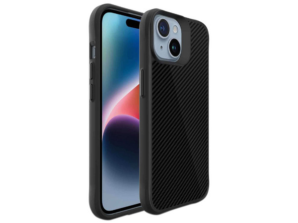 Funda Protectora TEKKU Combat Carbon para iPhone 15, Color Negro.