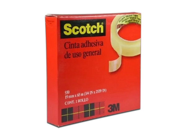 Cinta Adhesiva 3M 550, 18mm x 65m, Transparente, 1 Pieza.