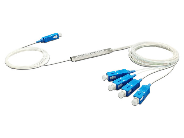 Cable Divisor Óptico Tempo TM-PLC-1X4UPC tipo PLC, 1 x 4 conectores SC/UPC. Color Blanco / Azul