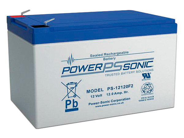 Batería de Respaldo UL Power Sonic 12120-F2 de 12V, 12Ah, Ideal para Sistemas de Detección de Incendio, Control de Acceso, Intrusión y Videovigilancia.