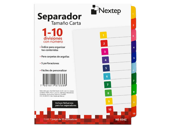 Separador Nextep Economico 10 Divisiones con Numero