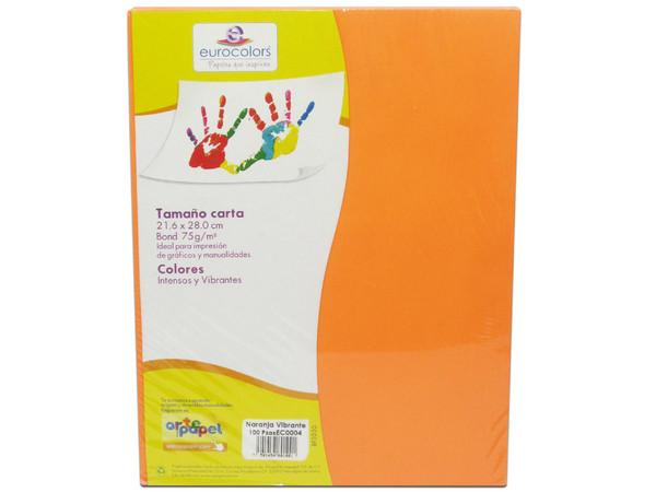 Papel cortado Eurocolors EC0004 tamaño Carta, 100 piezas. Color Naranja. - imagen 2