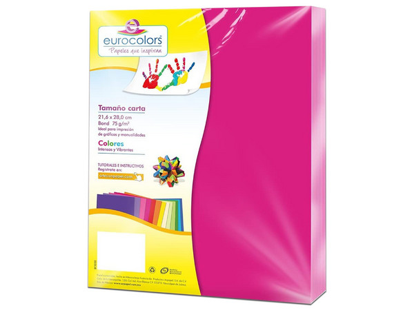 Papel cortado Eurocolors EC0005 tamaño Carta, 100 piezas. Color Rosa.