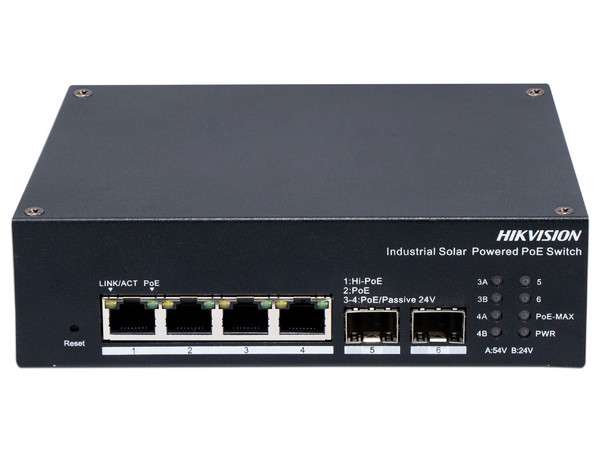 Switch Industrial Hikvision DS-3T1506HP-EI-UPS, 3 Puertos PoE+ 10/100/1000 Mbps, 2 Puertos SFP de 10/100/1000 Mbps, 1 Puertos Gigabit PoE++, Modo Extendido hasta 300m.