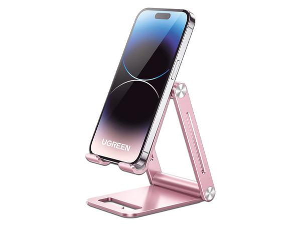 Soporte para Teléfono celular de aluminio Ugreen, ángulo ajustable, compatibilidad con dispositivos de 4.7" a 7.9", Color rosa. - imagen 2