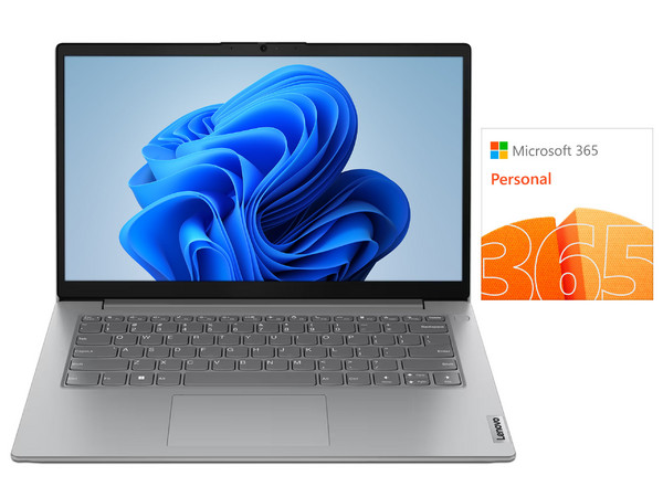 Laptop Lenovo V14 G4:Procesador AMD Ryzen 3 7320U (hasta 4.1 Ghz),Memoria de 16GB LPDDR5,SSD de 512GB,Pantalla de 14" LED Full HD (1920 x 1080),Video Radeon 610M,S.O. Windows 11 Home,Incluye Microsoft Office 365 personal Preinstalado.