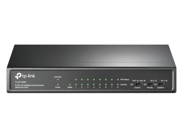 Switch Gigabit TP-LINK TLSF1009P de 8+1(No administrable) Puertos, PoE. Color Negro.