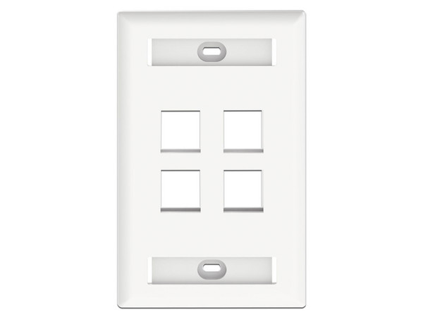 Placa de pared Panduit NK4FWHY de 4 salidas RJ45 tipo keystone. Color Blanco