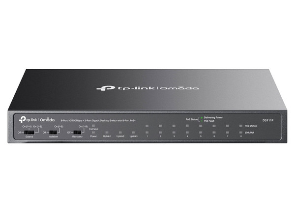 Switch TP-Link DS111P, 10 Puertos Fast Ethernet 10/100, 8 Puertos PoE+ 65W, No Administrado, 7.6 Gbit/s, 2000 Entradas.