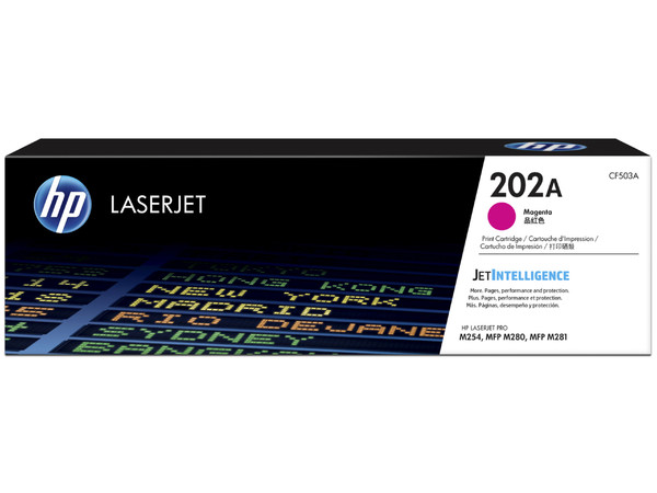 Tóner para impresora HP 202A Magenta Laserjet Original (CF503A).