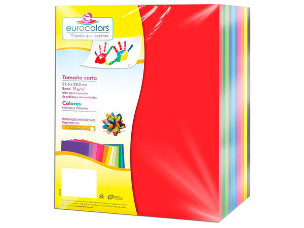 Papel Cortado Multifuncional Eurocolors Arcoiris de tamaño Carta, 1000 hojas, paquete con 10 colores.