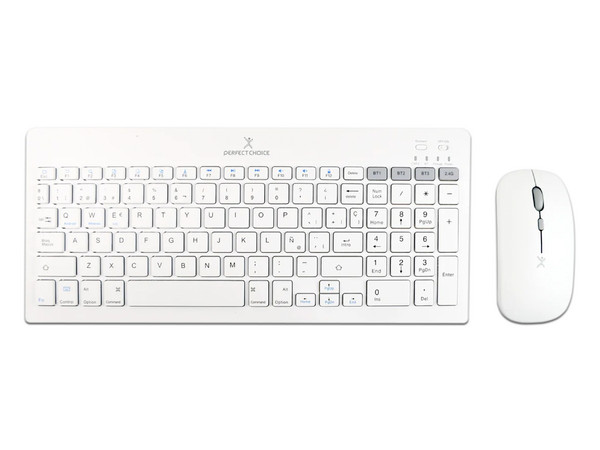 Kit de Teclado y Mouse Perfect Choice Zebrary, Bluetooth, Receptor USB, Batería Recargable, Color Blanco.