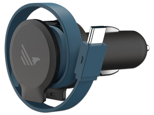 Cargador para auto Wild Flag, 1 cable USB Tipo-C retráctil a 3.4A y 1 puerto USB. Color Negro.