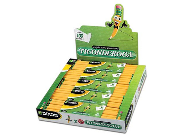 Lápiz Dixon Ticonderoga #2, hexagonal, madera, caja con 10 estuches de 10 lápices cada uno.