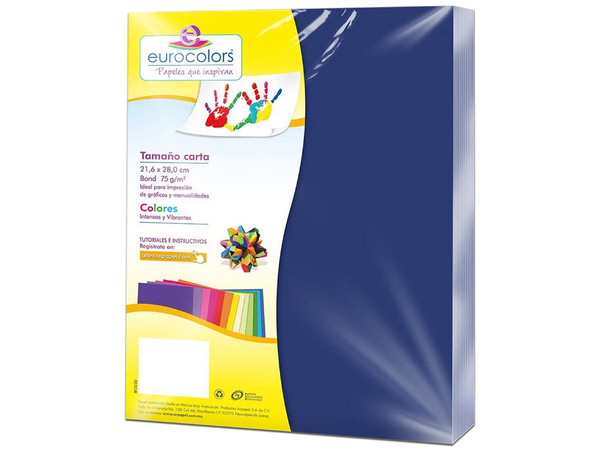Papel cortado Eurocolors EC0082 tamaño Carta, 100 piezas. Color Azul.