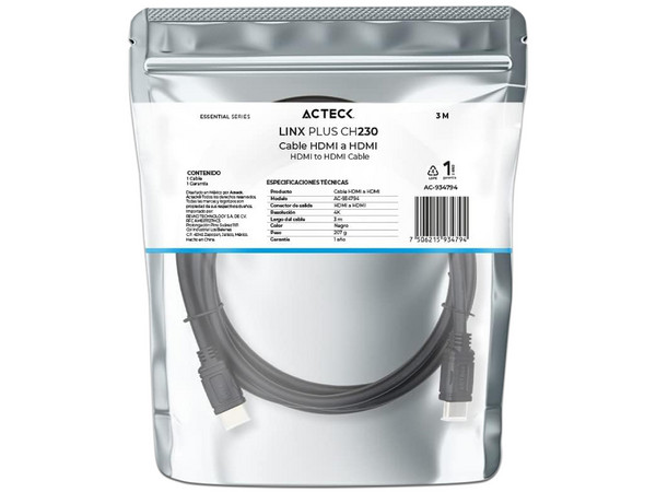 Cable Acteck HDMI a HDMI LINX PLUS, 4k, Alta velocidad 10.2 Gbps, 3mts, ARC, Ethernet, UPC, 32 AWG. - imagen 2