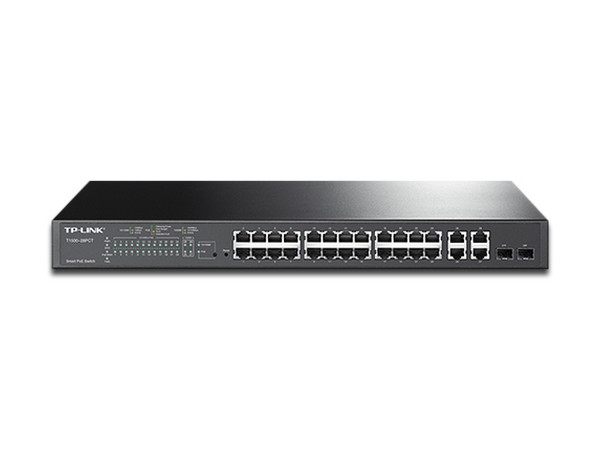 Switch TP-Link TL-SL2428P de 28 puertos, 24 (10/100 Mbps), 2 (10/100/1000 Mbps), 2 puertos SFP, 1U.