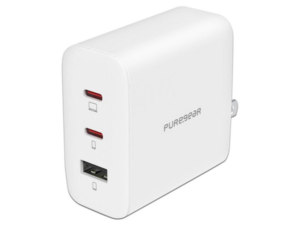 Cargador PureGear 72W, GaN, USB-C, 3 Puertos, Universal para Laptop y Móvil.