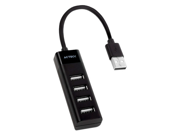 Hub USB Acteck X2 DH420 de 4 Puertos (Convierte 1 puerto USB-A 2.0 en 4). Color Negro.