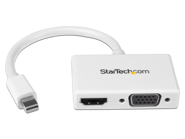 Adaptador Mini DP de audio/vídeo para viajes, conversor Mini DisplayPort a HDMI o VGA, Color Blanco.