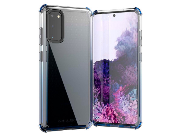 Funda protectora semitransparente de uso rudo Ballistic Jewel Spark para Samsung Galaxy S20. Color Azul.