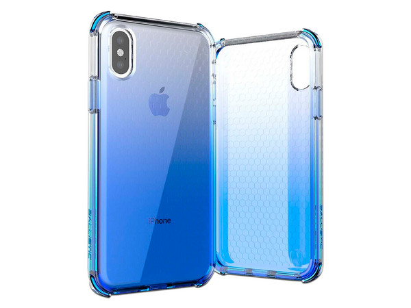 Funda Uso Rudo Ballistic Jewel Spark, para iPhone X y Xs. Diseño Transparente Azul.