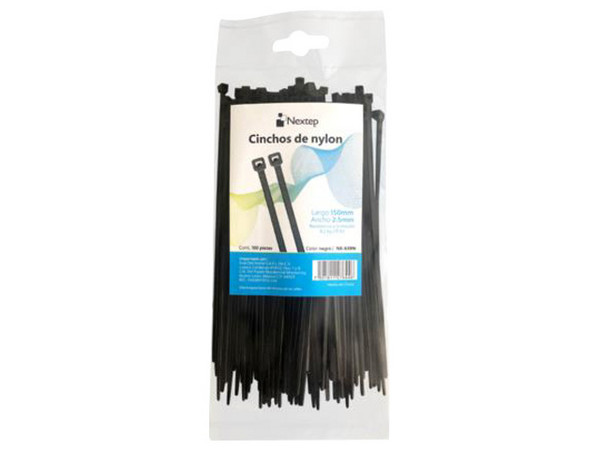 Cincho de Nylon Nextep, 15cm x 2.5mm, Color Negro.