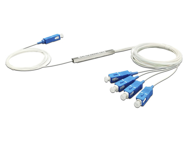 Divisor Óptico tipo PLC LinkedPro 1x4, Conectores SC/UPC. Color Azul.