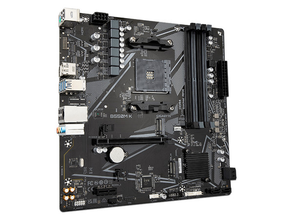 T. Madre Gigabyte B550M K, Chipset AMD B550,Soporta: AMD Ryzen 3ra, 4ta y 5ta Generación, Socket AM4,Memoria: DDR4 4733/3866/2133 MHz, 128GB Max,Integrado: Audio HD, Red, USB 3.0,SATA 3.0, M.2,Micro-ATX, Ptos: PCIE 4.0 x16, PCIE 3.0 x1 - imagen 3