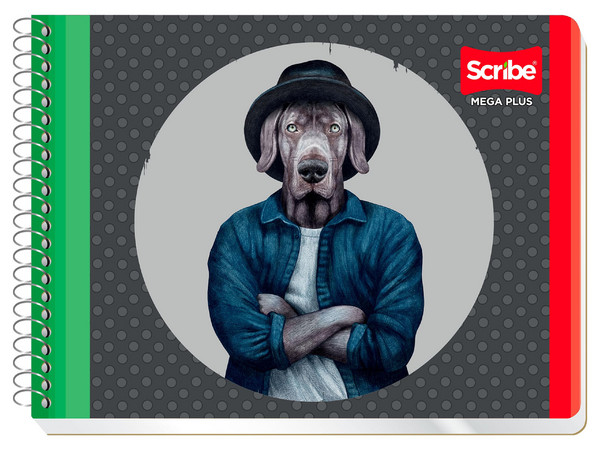 Cuaderno Italiano Espiral Scribe Mega C7 Cuadro Grande 100 Hojas (Modelo 4533) mide aproximadamente 17 x 22 cm y está compuesto por 100 hojas de papel bond con cuadros de 7 mm, ideales para notas y apuntes.