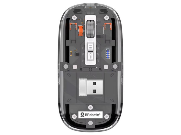 Mouse Inalámbrico BRobotix 6000823, Bateria Recargable, Receptor USB, Transparente.