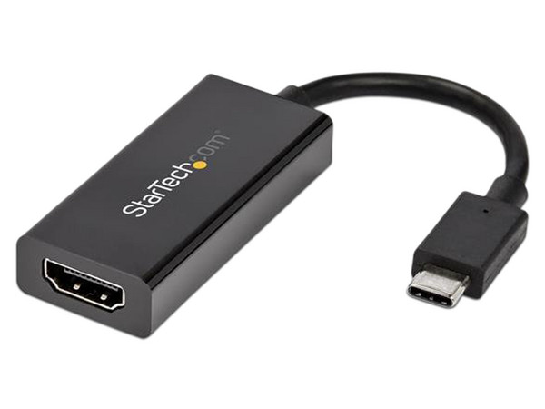 Cable de video StarTech de USB-C DisplayPort (hembra) a HDMI (macho).