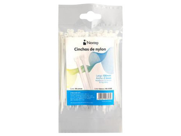 Cincho de Nylon Nextep, 10cm x 2.5mm, Color Blanco.