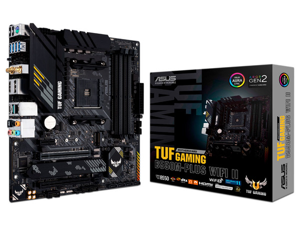 T. Madre Asus TUF Gaming B550M-PLUS (WI-FI II), Chipset AMD B550, Procesador AMD Ryzen 3ra a 5ta Gen, Socket AM4,Memoria: DDR4 4866(OC)/ 3600/ 2133 MHz, 128GB Max, Integrado: Audio HD, WiFi, USB 3.2, SATA 3.0, M.2, Micro-ATX, 2xPCIEx16, 1xPCIEx1