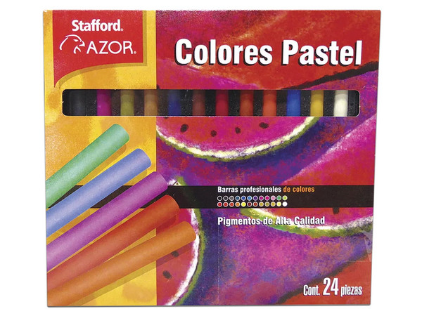 Estuche de Colores Stafford Pastel contiene 24 piezas de colores en seco, ideales para técnicas artísticas como dibujo y pintura en seco.