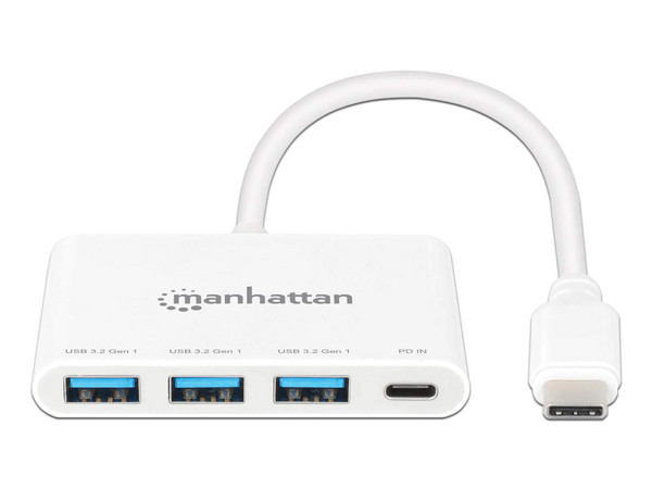 Hub USB-C Manhattan 3 Puertos, USB-C, USB-A y 1 Puerto Power Delivery, Color Blanco. - imagen 2