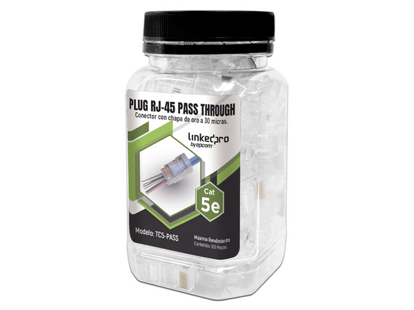 Plugs RJ-45 LinkedPro TC5-PASS, Cat 5e, bote con 100 piezas.