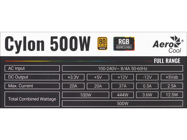 Fuente de Poder AeroCool Cylon RGB de 500W, ATX, 80 PLUS Bronze. - imagen 3