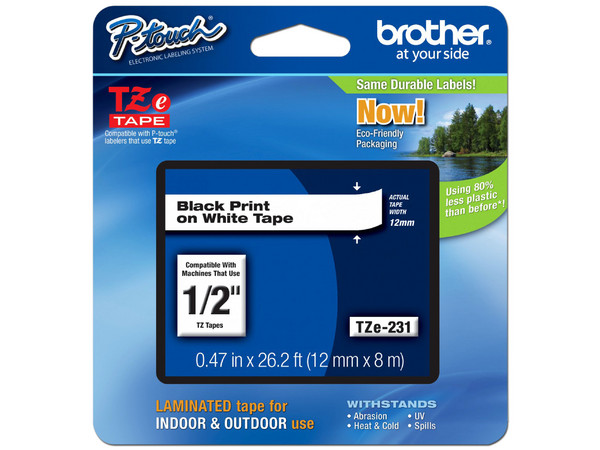 Cinta Negro-Blanco BROTHER TZE231 de 12mm, 8m, P-Touch.