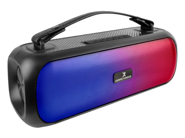 Bocina Portátil Perfect Choice Soundus, Bluetooth, 30W, Iluminación RGB, Color Negro.