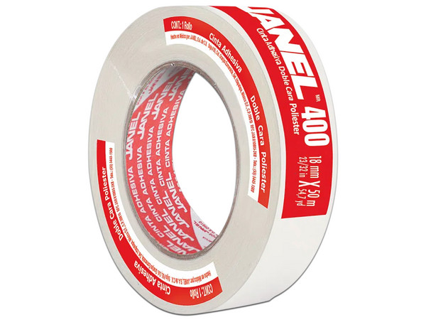 Cinta Adhesiva Janel 400, Doble capa poliéster, 18mm x 50m, 1 Pieza.